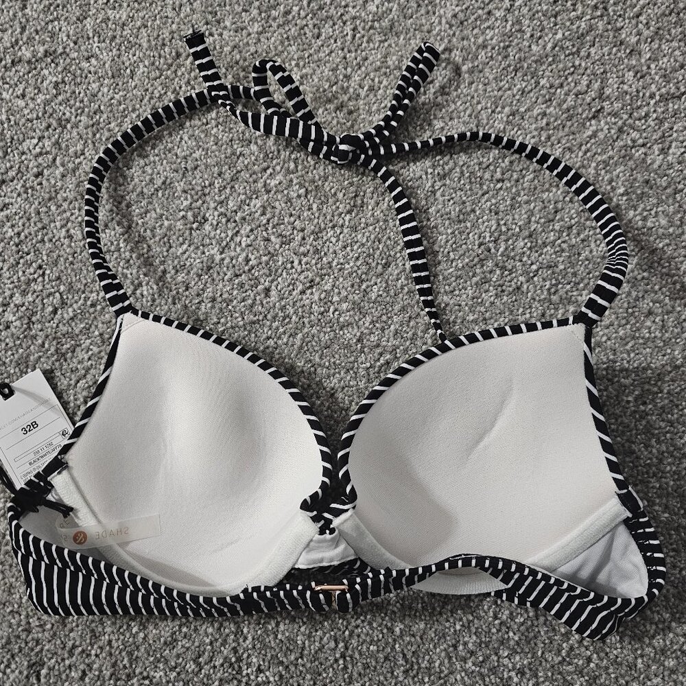 SHADE & SHORE black/white BIKINI TOP striped LIGHTLY LINED underwire - Picture 5 of 7